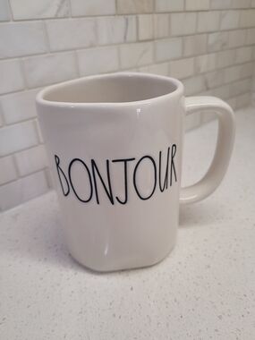 Rae Dunn Bonjour Ceramic Coffee Mug - White